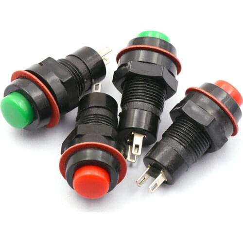 Free shipping 10PCS 10MM red green Self locking Mini button switch DS-211 power switch button