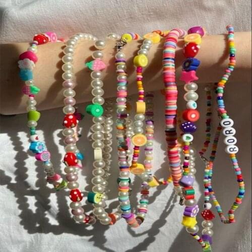 Kiwiberry Mobile Phone Chain 17Colors Acrylic Bead Pearl Handmade Fruit Star Smile Heart Starfish Soft Pottery Telephone Jewelry