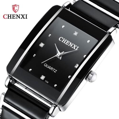 CHENXI Square Couple Watch Mens Ceramic Strap Fashion Trend Simple Casual Luminous Waterproof Ladies Quartz Watch WA179