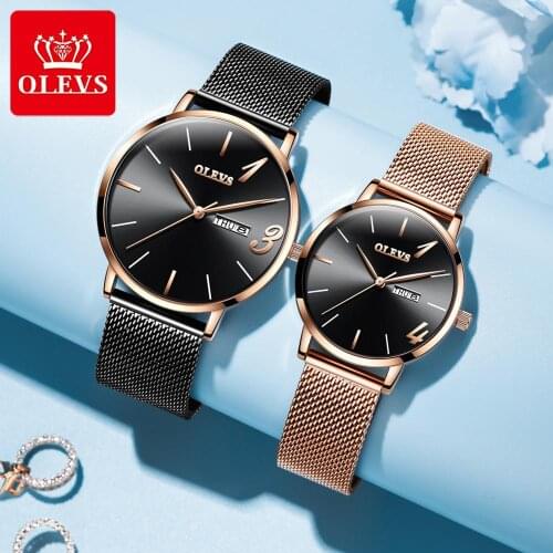 Luxury couple watches pair men and women waterproof Lover Watches Quartz Calendar Dress Relojes Hombre Relojes Mujer Mesh Steel