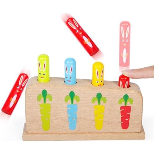 Wood Rabbit Pop_up Toy Tap Bounce Stick Baby Kids Education Toy 77HD