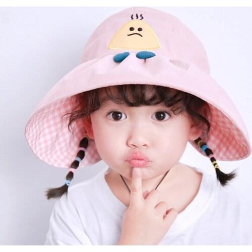 48-53cm Childrens Double-sided Fisherman Hat Girl Summer Breathable Sunscreen Sun Hat Big Brim Empty Top Sun Fedora Hat