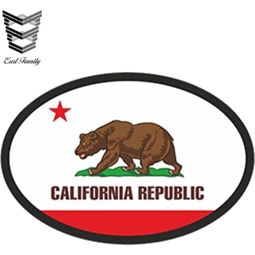 EARLFAMILY 10cm x 7cm CALIFORNIA STATE OVAL WITH FLAG STICKER USA UNITED STATES Bumper Decal Car Waterproof JDM Car Sticker
