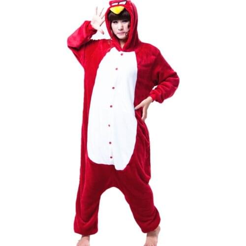 Adult Flannel Kigurumi Red Bird Animal Cosplay Costume Unisex Onesies Pajamas Halloween Carnival Masquerade Party Jumpsuit