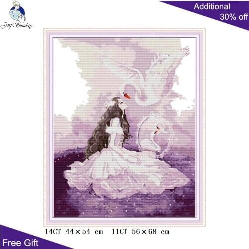 Joy Sunday Beauty And Swan RA322 14CT 11CT Counted and Stamped Home Decor Fairy Beauty Embroidery DIY Cross Stitch kits