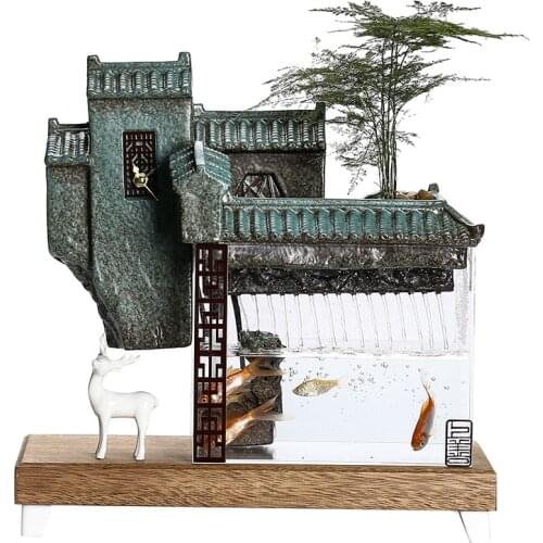 Household Small Living Room Fish Tank Water TV Cabinet Decoration Ceramic Fountain Desktop Humidifier Creative Birthday Gift