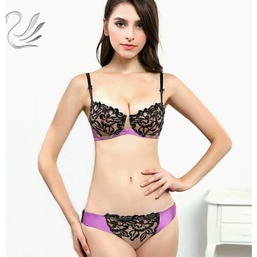 Bra Brief Sets Sexy Bra Sets Ultrathin and Transparent Sexy Lace Embroidery Underwear Sets Women Lace Brassiere Lingerie Set