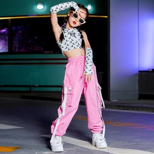 Pink Hip-Hop Street Dance Clothes Rave Clothing Summer Girl Sets K-pop Outfit Crop Tops Cargo Pants Performance Costume DL8317