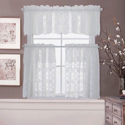 Lace Kitchen Curtains Waffle Woven Textured Valance for Bathroom Water Repellent Window Covering