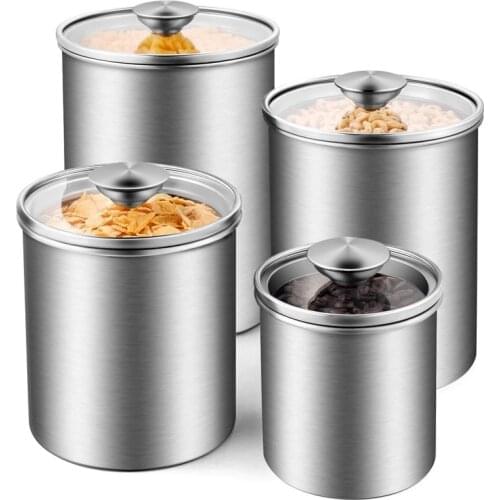 Stainless Steel Kitchen Containers,Food Storage Container With Clear Glass Lids for Storage Coffee containers Cookie Jar