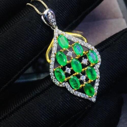 Emerald necklace pendant Free shipping Natural real emerald 925 sterling silver gemstone For men women