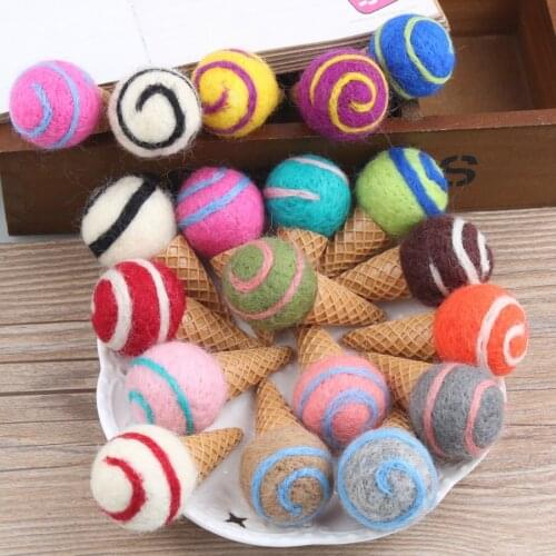 Mini Order 2PCs/Lot 3D Kawaii handmade Wool Felt Ice Cream Button Patch Sticker Girls Elastic Hair Band Decoration Button