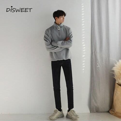 Solid Knitted Turtleneck Sweater Men Korean Long Sleeve Loose Slim Sweater Mens Simple Warm Slim Sweater Boy 2021
