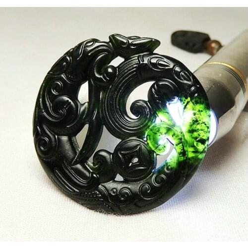 Natural Black Green Jade Phoenix Pendant Necklace Double-Sided Hollow Out Carved Charm Jewelry Fashion Amulet for Men Women Gift