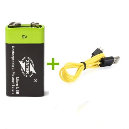 1PCS ZNTER 600mAh USB 9V rechargeable lithium battery 6F22 rechargeable lithium polymer battery + 1PCS Micro USB charging cable