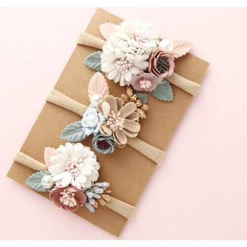 Popular Hair Circle Accessories Baby Nylon Rubber Band Rope Pearl Combination Flower Children Hair Rubbers