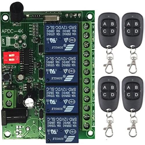 433Mhz DC 12V 24V 4CH 4 CH Wireless Remote Control Light Switch System Wireless RF Relay Radio Receiver Module Transmitter
