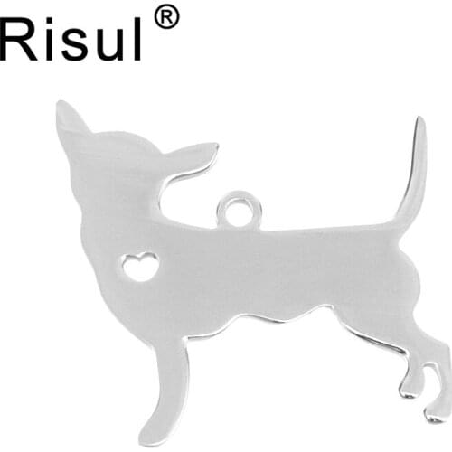 Risul I love my Dog Chihuahua dog Stainless steel Pendant heart puppy pet ID blank dog tag for print Mirror polish 10pcs