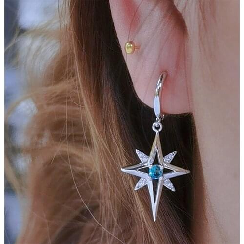 925 Sterling Silver Tassel Crystal Star Charm Drop Earring For Women Girls Wedding Party Elegant Jewelry eh153