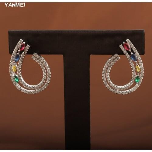 High-end Fashion Geometric Stud Earrings for Women Color Luxury Aaa Zircon Bridal Exquisite Design Dubai Jewelry Oorbellen