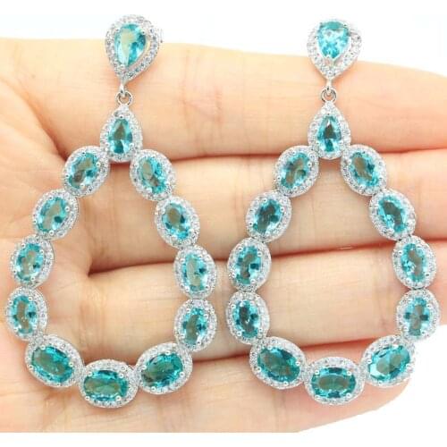 43x18mm Multi Color 7.6g Jewelry Set Garnet Peridot Aquamarine CZ Women Wedding 925 Sterling Silver Earrings Pendant