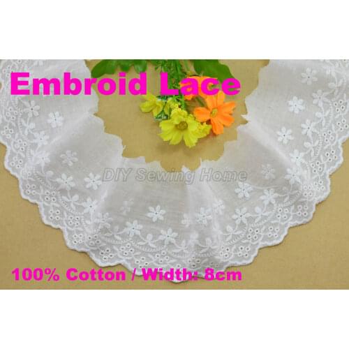 8cm width 100% Cotton embroid lace sewing ribbon guipure trim fabric warp knitting DIY Garment Accessories free shipping#3237