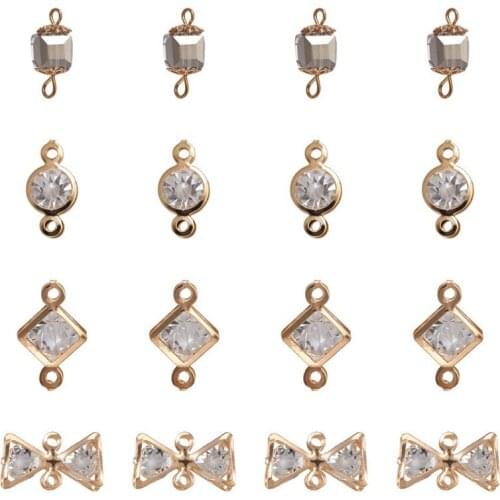 80pcs/box Iron Glass Links/Connectors Mixed Shapes Light Gold Color for Jewelry Making DIY Bracelet Necklace Accessories Finding