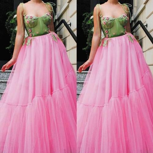 SuperKimJo Vestidos De Festa 3D Flowers Pink Prom Dresses 2020 Ball Gown Lace Applique Elegant Prom Gown Gala Jurk