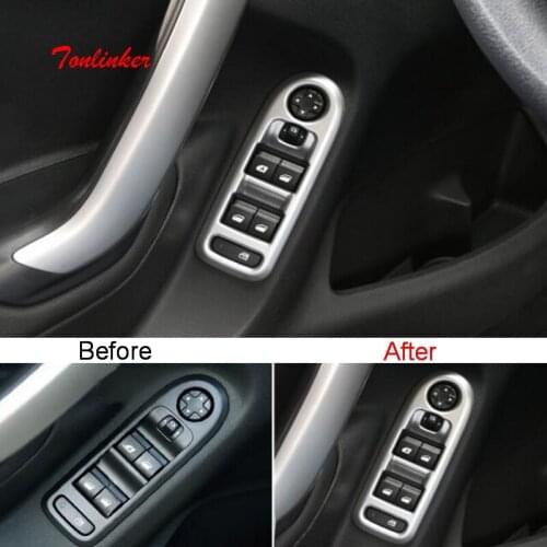 Tonlinker Interior Door Windows Switch Cover Sticker for Citroen C-Elysee/Peugeot 301 Car styling 4 PCS ABS Chrome Cover sticker