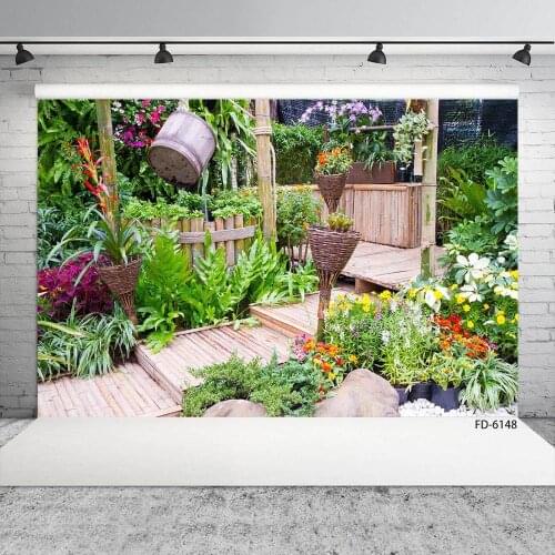 Garden House Plant Wooden Plank Photo Background Vinyl Cloth Backdrop Photography Props for Children Baby Portrait Photobooth