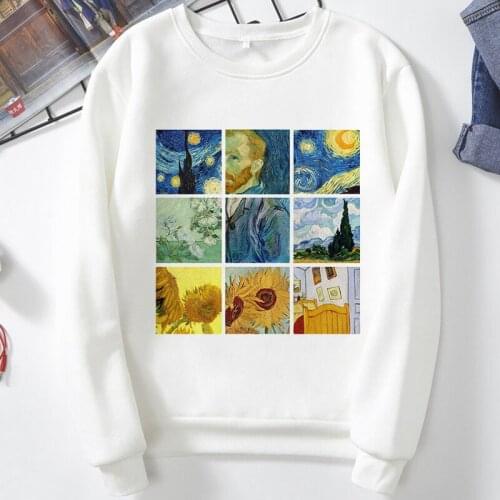 Van Gogh Works Graphic Print Moletom Clothes 2020 New Vintage Streetwear Women Hoodies Harajuku Aesthetic White Tops Sweetshirt
