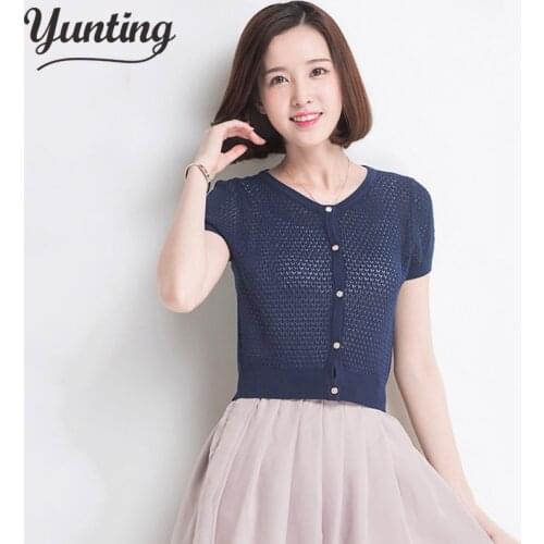 New 2021 Autumn Summer Korean Cardigan Women Short Sleeve Knitted Slim Sweater Female Coat Ladies Tops