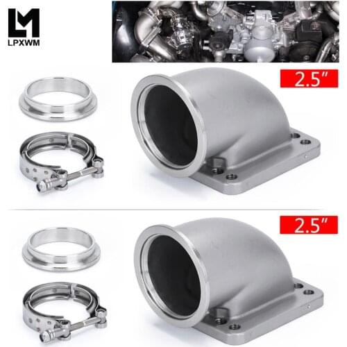 1 Pair 2.5\" Vband 90 Degree Cast Turbo Elbow Adapter Flange 304Stainless Steel Clamp For T3T4 Turbocharger LPXWM-TEA25+TPJ25-2