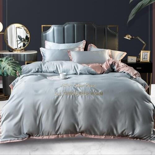 4pcs Washed Silk Bedding Set Breathable Quilt Cover Luxury Bedclothes Ice Cold Pillowcase Healthy Duvet Cover Set For Home