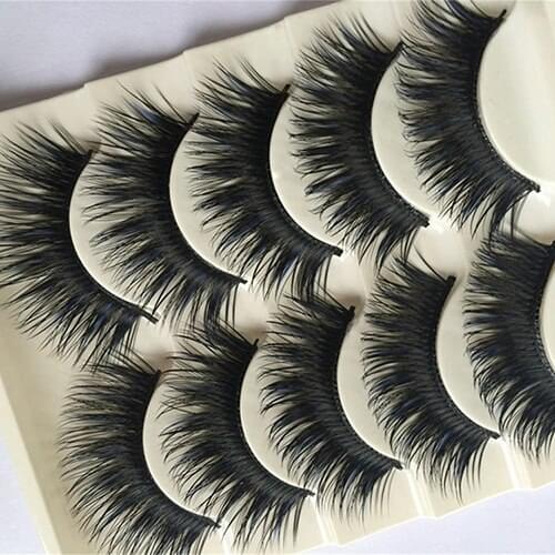 5 Pairs Blue+Black Long Thick Cross False Eyelashes Handmade Eye Lashes Makeup