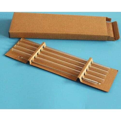 5Pcs Transparent Glass Straight Bend Straws Cleaning Brush for Beverage Drinks Straws with Brush Eco Friendly