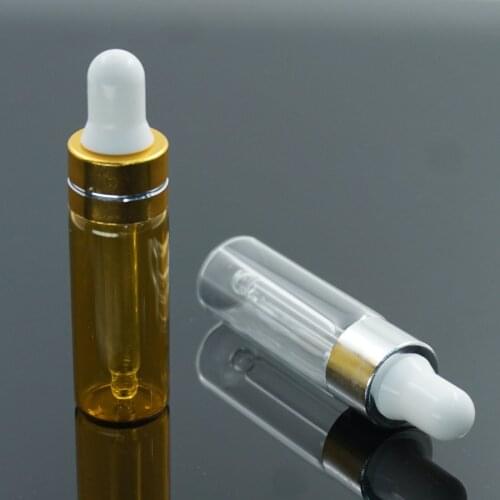 50pcs/lot 5ml Amber Glass Dropper Bottle Empty Protable Sample Vial Refillable Essential Oil Jar Makeup Tools