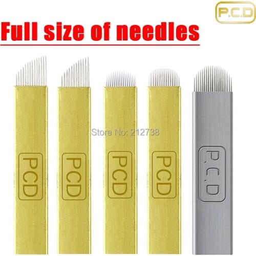 500 Pcs PCD 12/14/19 Pin Wenkbrauw Tattoo Blade Microblading Naalden Voor 3D Borduurwerk Handleiding Tattoo Pen Machine