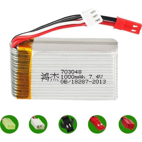 7.4V 1000mah 703048 Lipo Battery with JST/SM/T/EL-2P/SMALL TAMIYA PLUG For MJXRC X600 RC toys accessories 2S 7.4V toy battery 2S