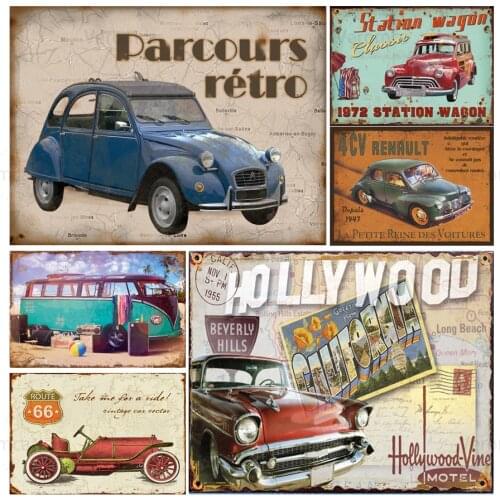 Vintage Route 66 Automobile Car Metal Plaque Tin Signs Wall Art Retro Poster Iron Plate for Club Bar Pub for Home Decoration