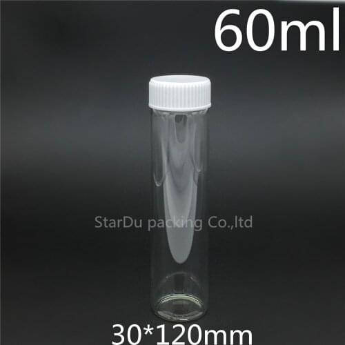 Free shipping 500pcs 30*120mm 60ml screw neck glass bottle with Plastic cap for vinegar or alcohol,carft/storage candy bottle