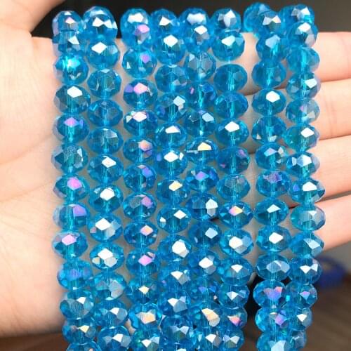 Shiny AB Blue Color Crystal Faceted Rondelle Glass Beads for Jewelry Making DIY Handmade Bracelet Necklace 15'' Wholesale 3-8mm