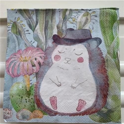 Vintage napkin paper beautiful cactus cute animal hedgehog flower decoupage wedding Christmas kid party decor elegant serviettes