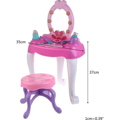 C5AA Kids Beauty Makeup Dressing Table Pretend Play Toy Set with Mirror Lights Music Sounds for Girls 3+ Years