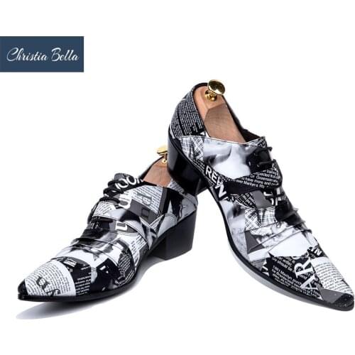 Christia Bella Large Size Pointed Toe Man Oxfords Shoes Party Real Leather Male Highten Brogue Shoes Man Buckle Oxfords Shoes