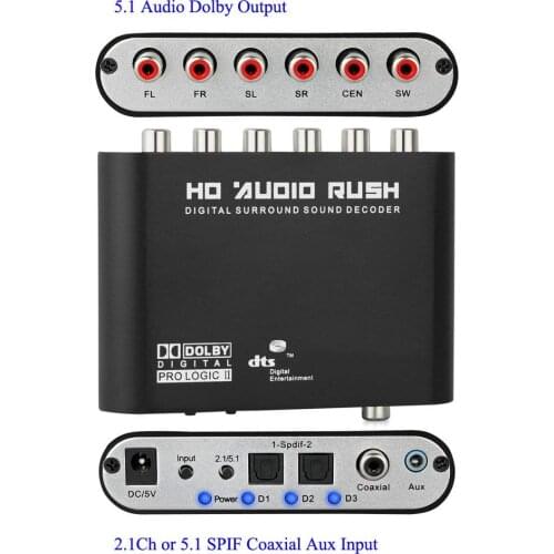 Digital 5.1 Audio Decoder Converter Dolby Dts/Ac-3 Optical To 5.1-Channel Analog Converter Sound Audio Adapter Amplifier For TV