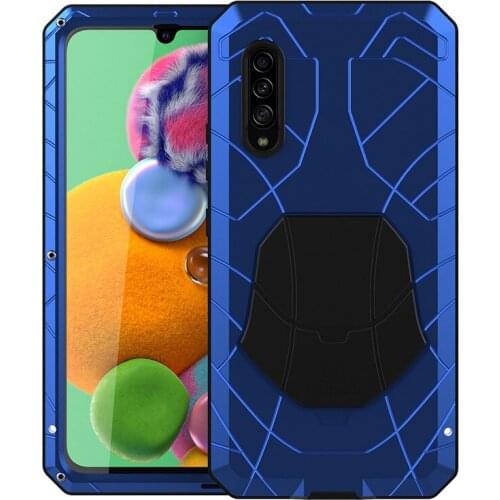 For Samsung Galaxy A90 5g Phone Case Hard Aluminum Metal Case Tempered Glass Screen Protector Cover Heavy Duty Protection Cover