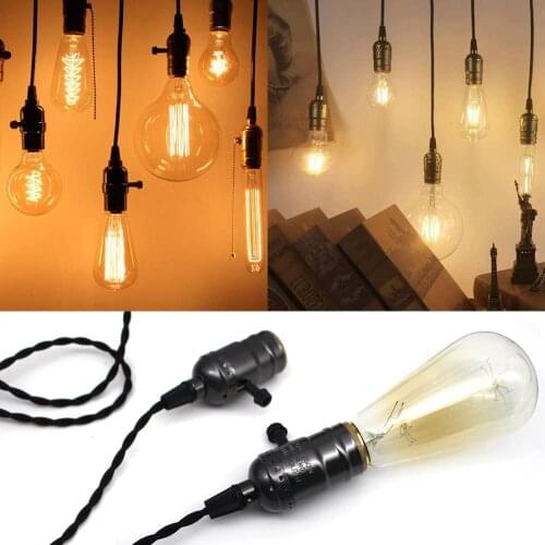 E27 Retro Screw Bulb Socket Lamp Holder Pendant Hanging Light Wire with Switches Industrial Light Fixture