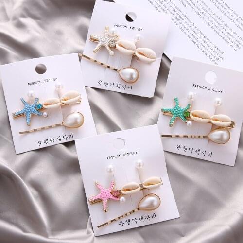 FAMSHIN Korean Marine Style Metal Gold Shell Conch Pearl Hairpins Hair Clips for Women Hairgrip Beach Hair Accessories Jewelry