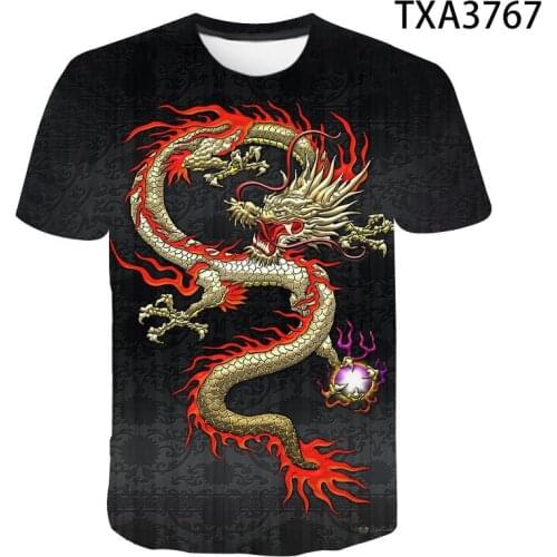 2021 New Summer Dragon 3D Mens T-shirt Boys Girls Kids Fashion Casual Street Clothing Childrens Printed Cool Tops